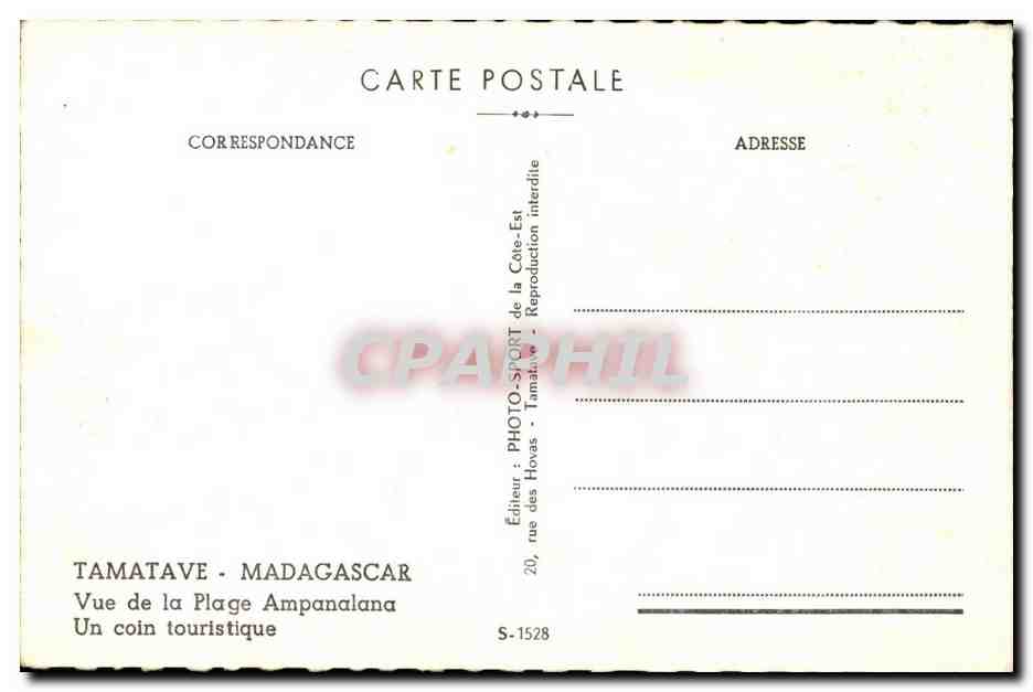 CPA Tamatave Madagascar Vue de la Plage Ampanalana Un coin touristique — Rückseite