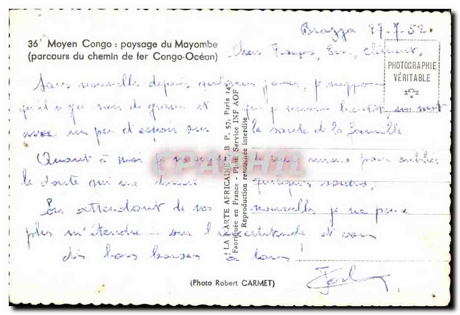 Mayombe — paysage du chemin de fer Congo-Océan — La Arte Africaine, n°36 — Rückseite