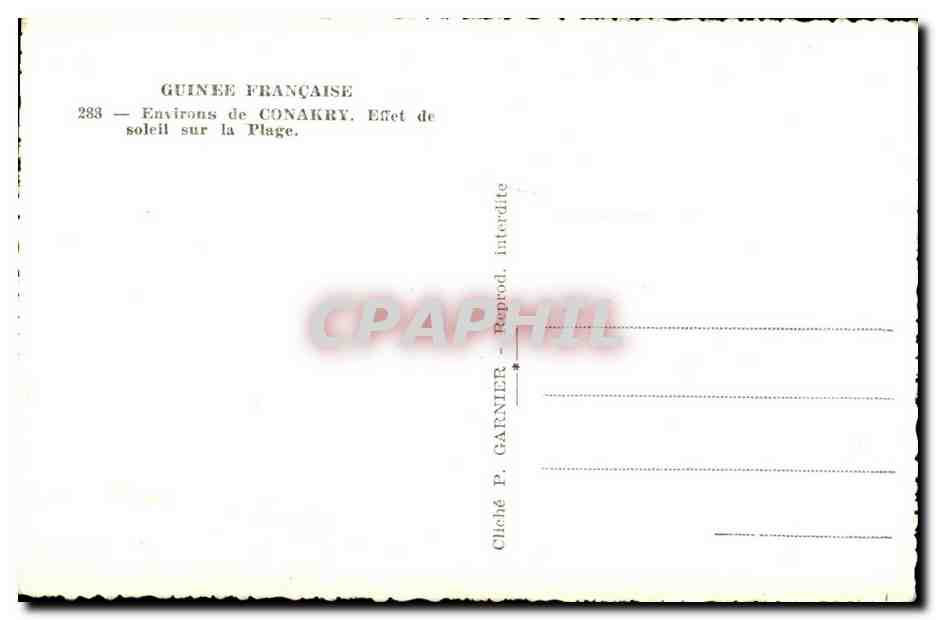 CPA Guinee Francaise Environs de Conakry Effet de soleil sur la Plage — Rückseite