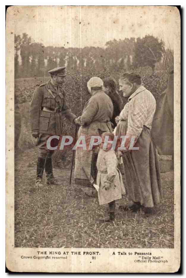 Antike Ansichtskarte Der König an der Front Ein Gespräch mit Bauern Roi Militaria