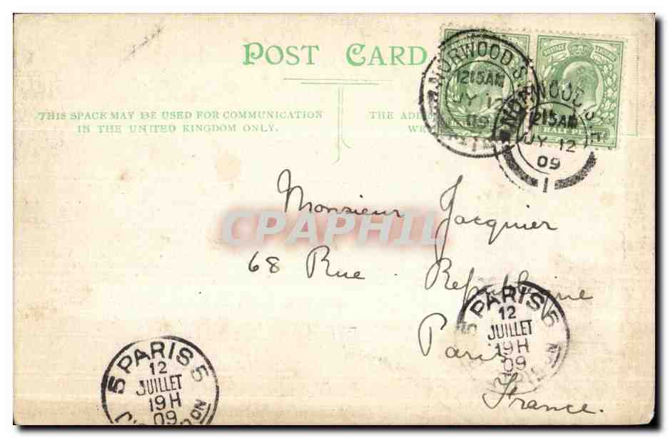 CPA Woodland Road Carte postal recu mandat — Rückseite