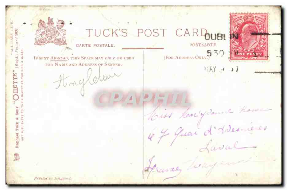Watering Horses, Scots Greys — Tuck's Post Card, éditeur Raphael Tuck & Sons — Verso