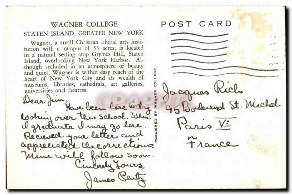 CPA Wagner College Staten Island Greater New York  — Rückseite