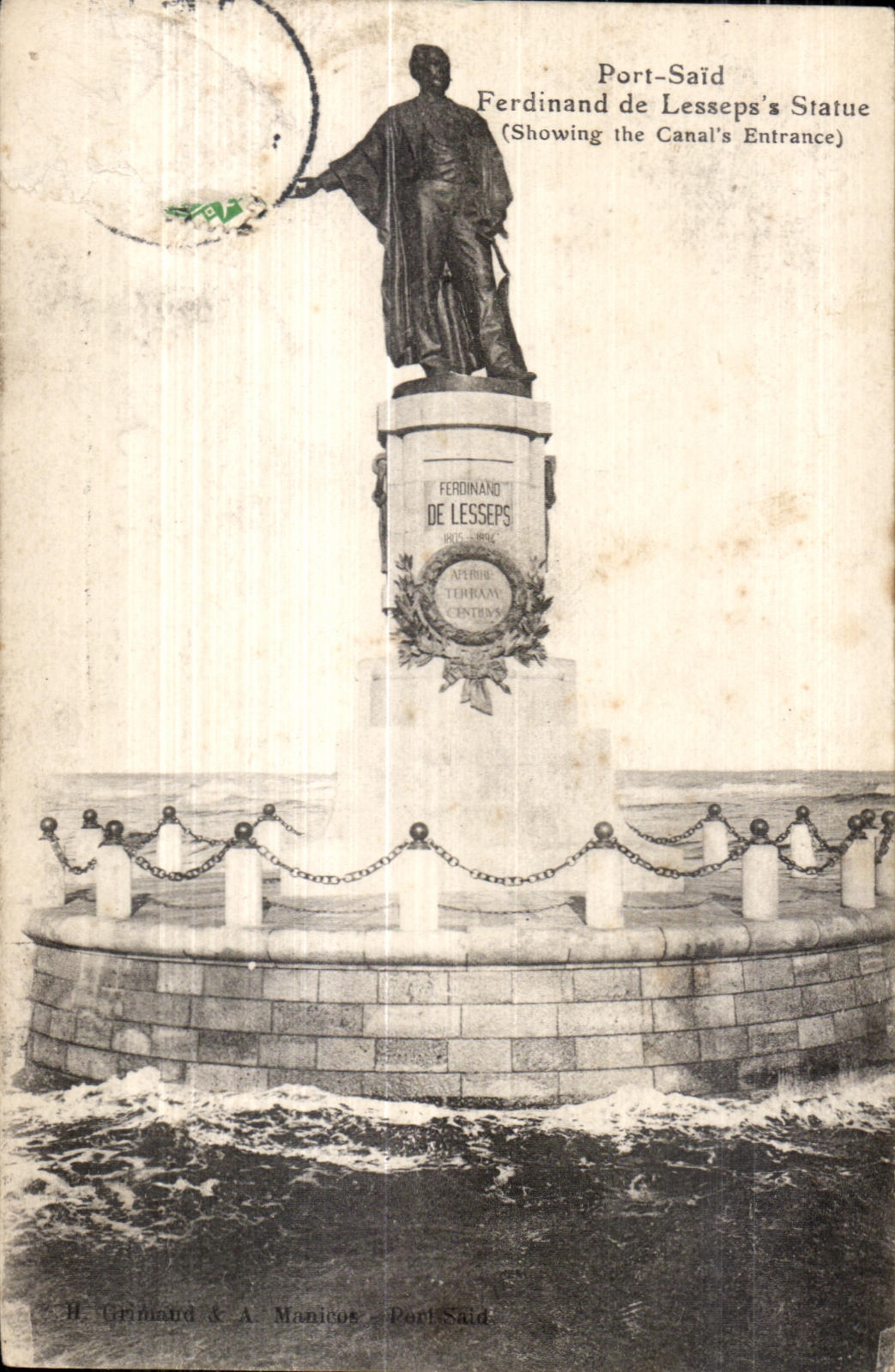 CPA Port Said Ferdinand de Lessep s Statue (Showing the Canal s Entrance) Egypt Egypte