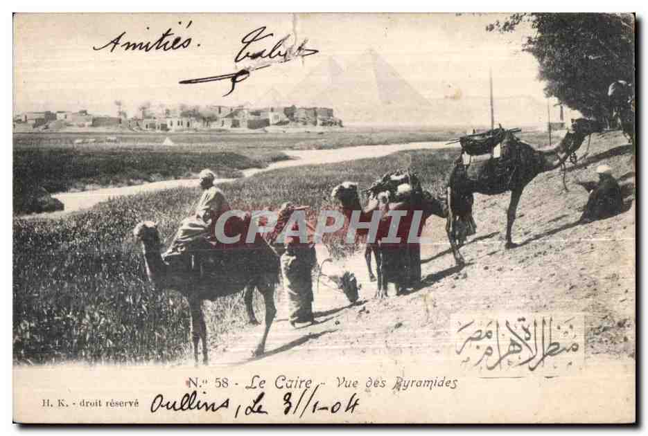 CPA Le Caire Vue des Pyramides Egypt Egypte Chameau CAmel