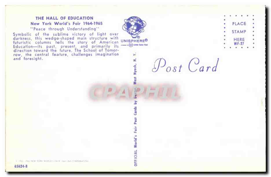 CPA The Hall of Education New York World s Fair  — Rückseite
