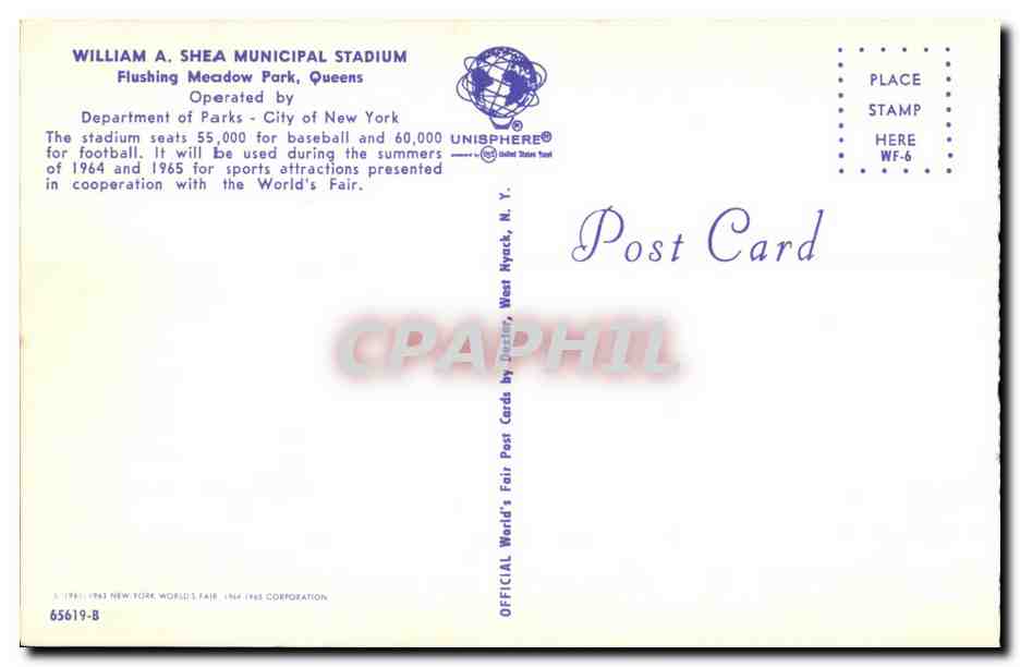 CPA William Shea Municipal Stadium Flushing Meadow Park Queens tennis — Rückseite