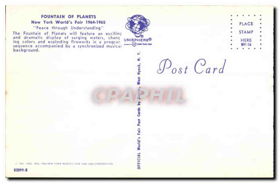 CPA Fountain of Planets New York World s Fair 1964 1965  — Rückseite