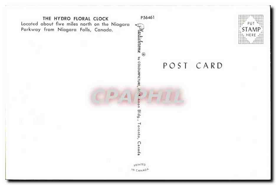 CPA The Hydro Floral Clock Located about five miles north on the Niagra Parkway from Niagara falls Canada — Rückseite