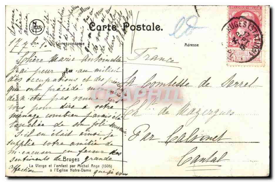 CPA Bruges La Vierge et l enfant par Michel Ange   l Eglise Notre Dame — Rückseite