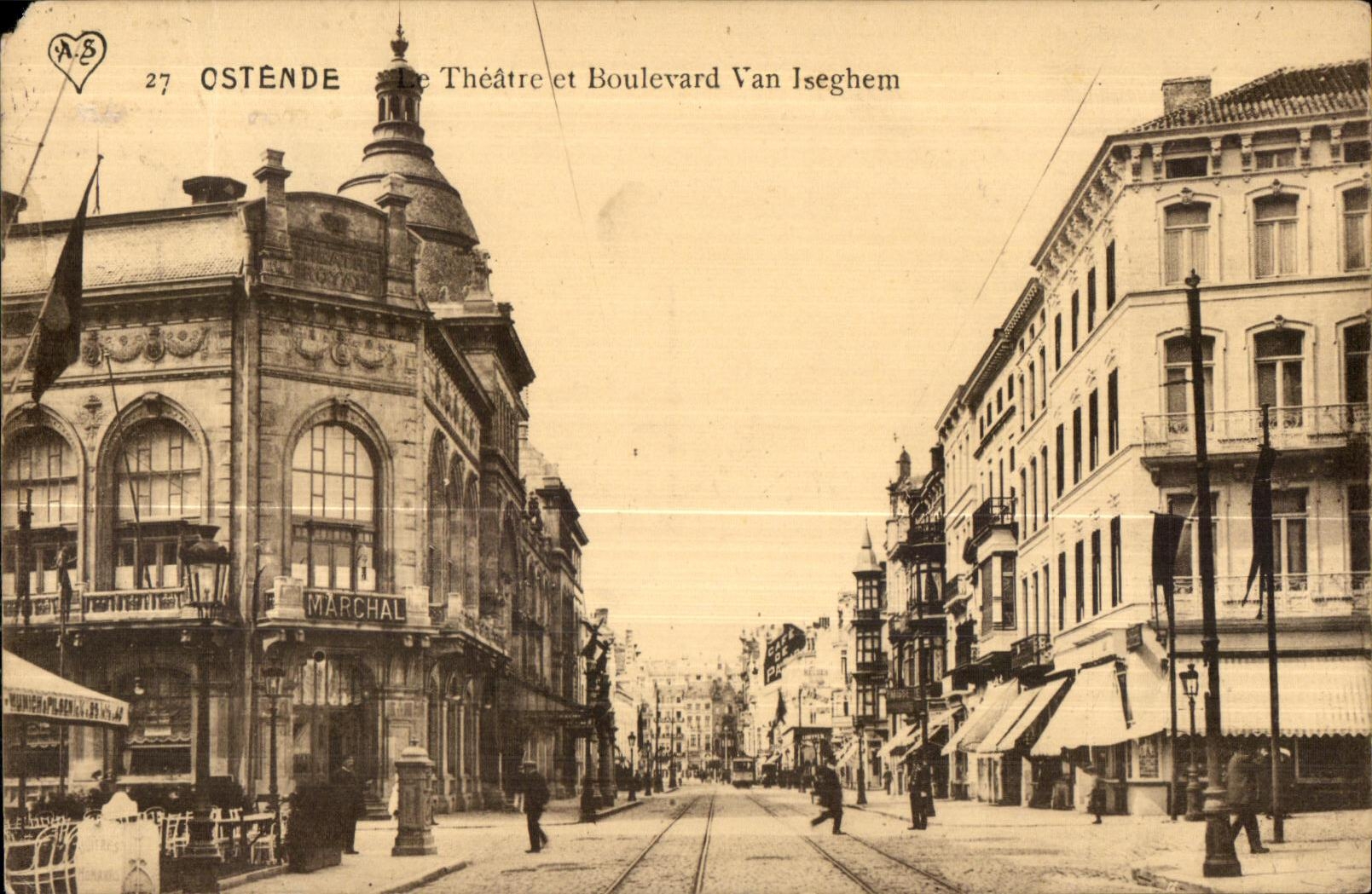 Ostende — Le Théâtre et Boulevard Van Iseghem — Edition A. Schoeers & Forest-bruxelles