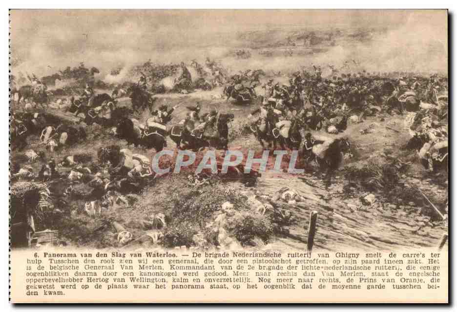 Bataille de Waterloo — Panorama de la bataille — Éditeur P.I.B., Bruxelles