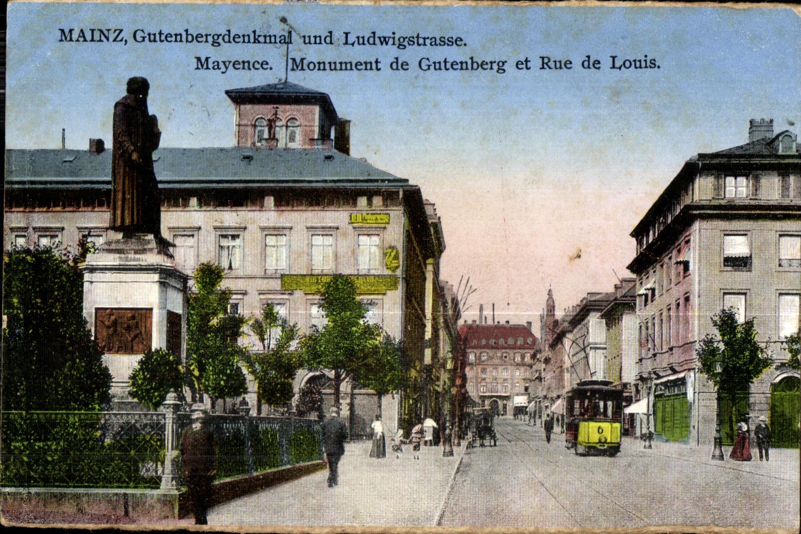 Mainz, Monument de Gutenberg et Rue de Louis — éditeur K.S.M. n° 619