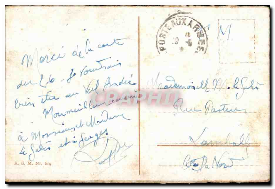Mainz, Monument de Gutenberg et Rue de Louis — éditeur K.S.M. n° 619 — Verso