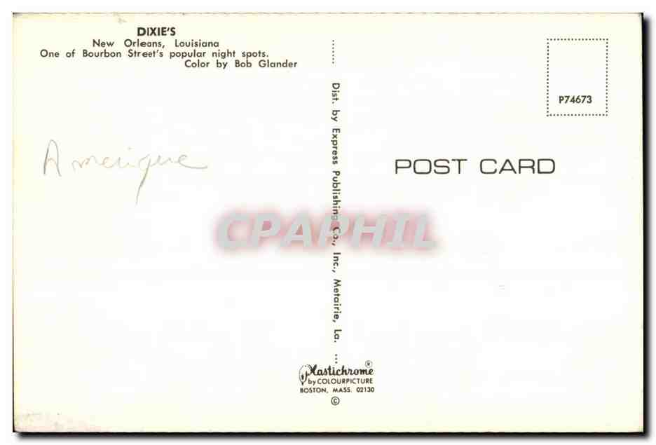 CPA Dixie s Nw Orleans Louisiana One of Bourbon Street s popular night spots Color by Bob Glander — Rückseite