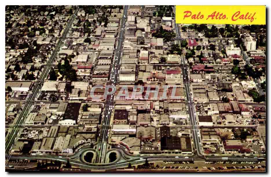 Palo Alto, Calif. — vue aérienne de University Ave et du quartier universitaire — Peninsula News Co.