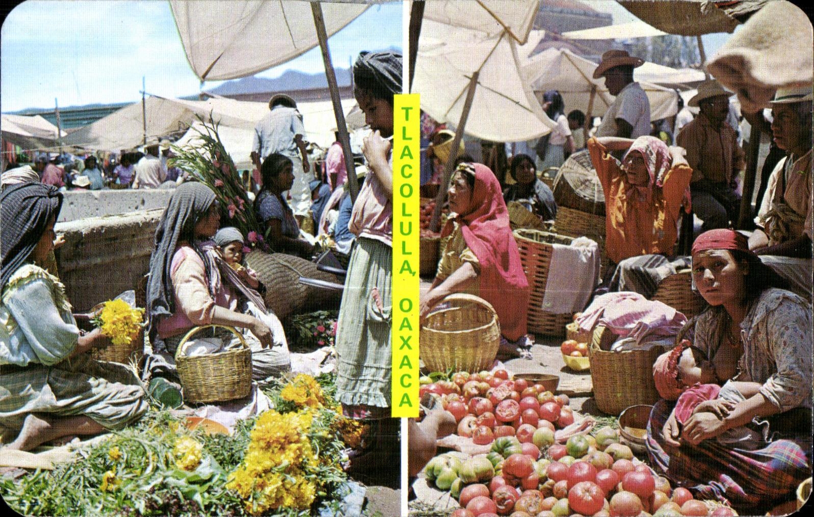 CPA Dos vistas del popular Mercado de Tiacolula Two views of the outdoor Market at Tiacolula Mexico Mexique 