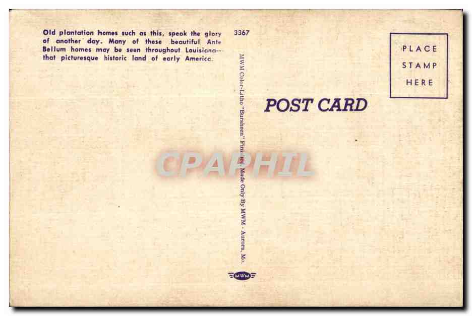 CPA A Beautiful Antie Bellum Home Louisiana — Rückseite