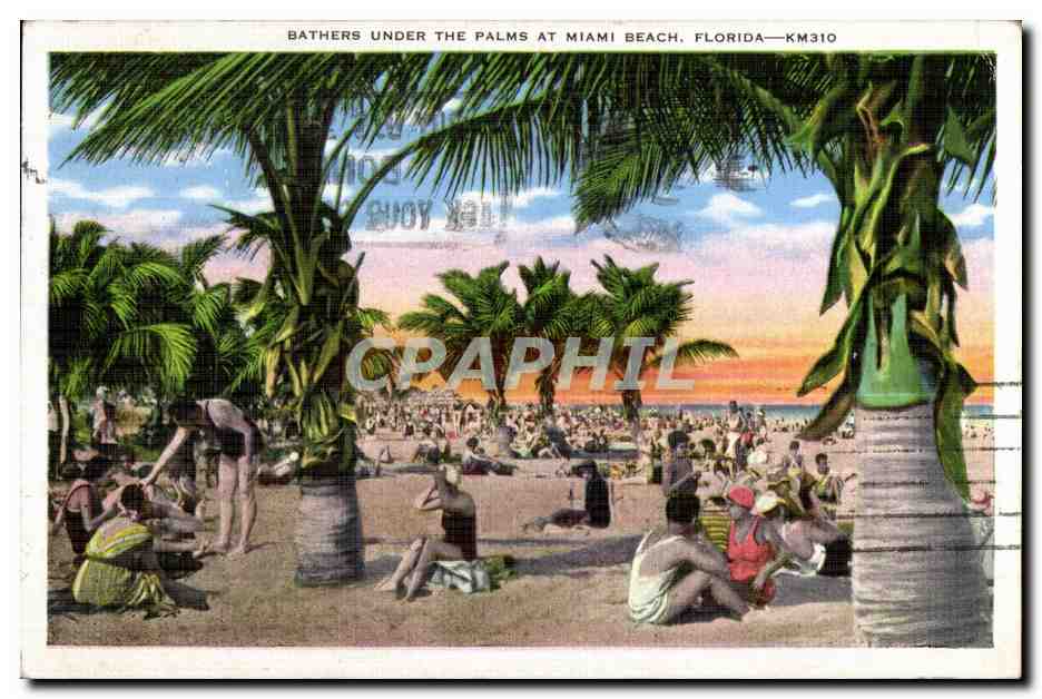 CPA Bathers Under The Palms At Miami Beach Florida 