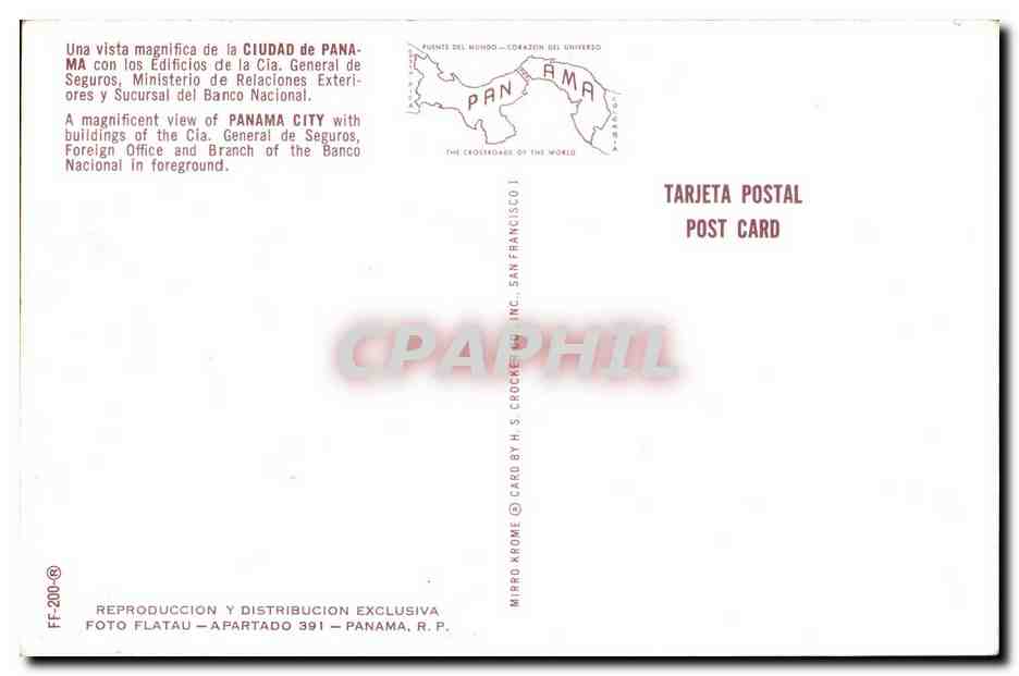CPSM Una vista magbifica de la Ciudad de panama con los Edifcios de la Cia General de Seguros Ministerio de Relacciones  — Back