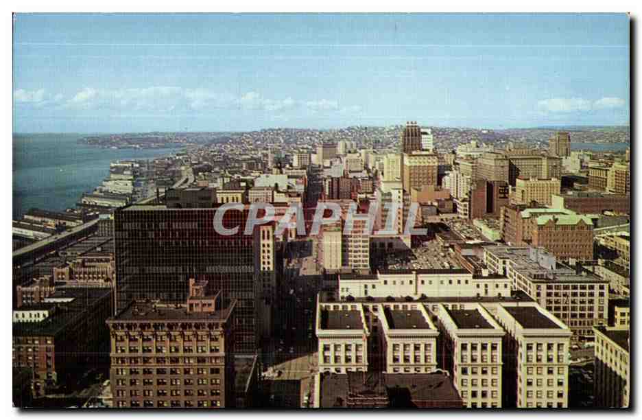 CPA Seattle Skyline as viewed from atop the 42 story Smith Tower The financial district is in the forground