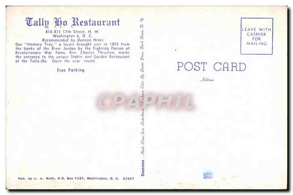CPA Restaurant Washington D C — Rückseite