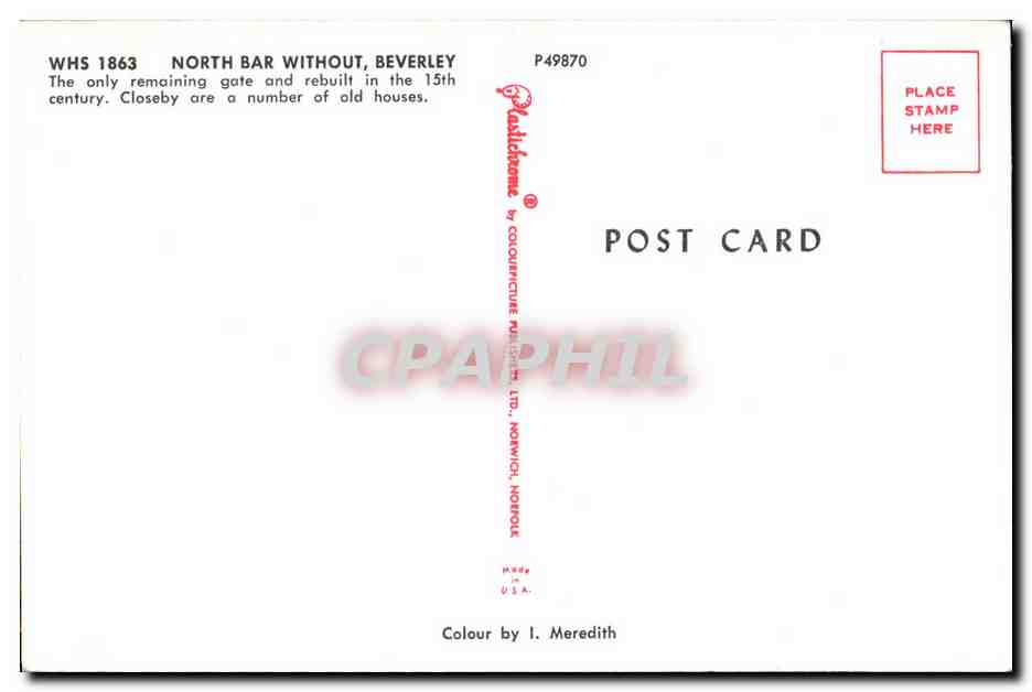 North Bar Without, Beverley — porte du 15e siècle — éditeur Colourpicture Publications Ltd, Norwich — Achterkant