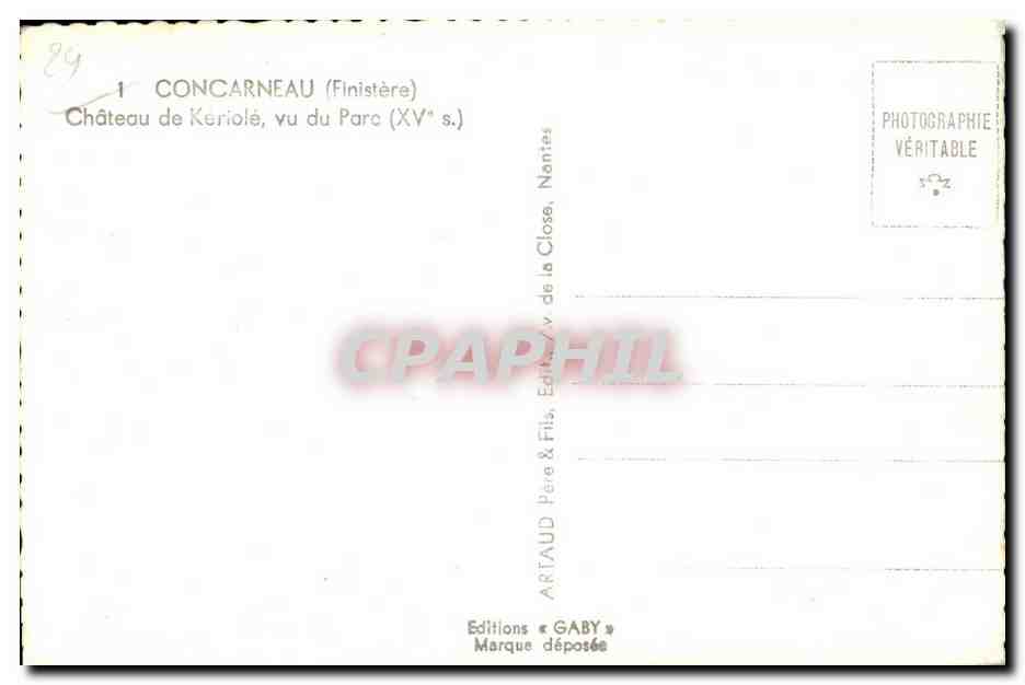 CPA Concarneau (Finistere) Chateau de Keriole yu de Parc — Rückseite