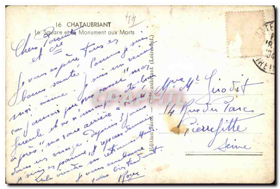 Chateaubriant - Le Square et le Monument aux Morts - CPA  — Rückseite