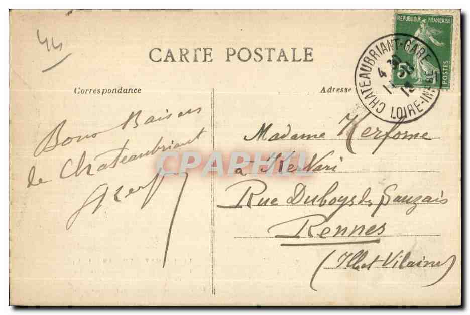 Chateaubriant - Colonnade du Chateau de la Renaissance - CPA  — Rückseite