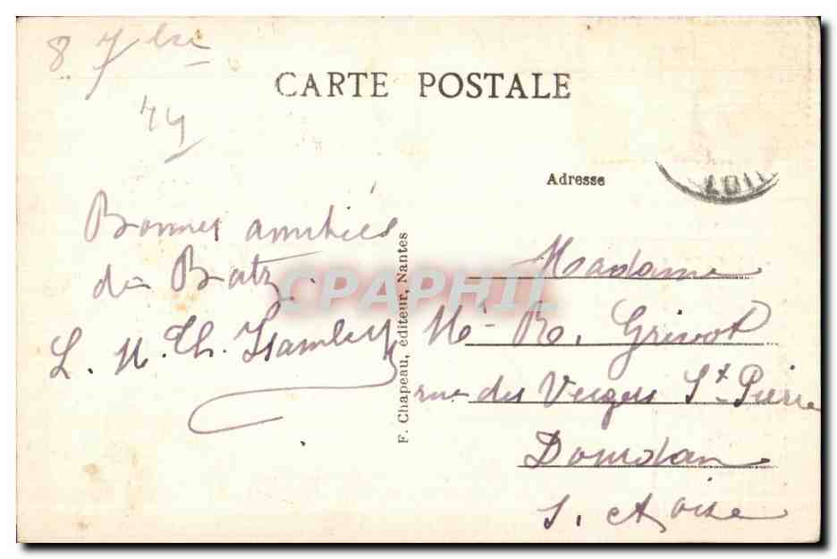 CPA Batz sur Mer Ruines de la Chapelle du Murier — Rückseite