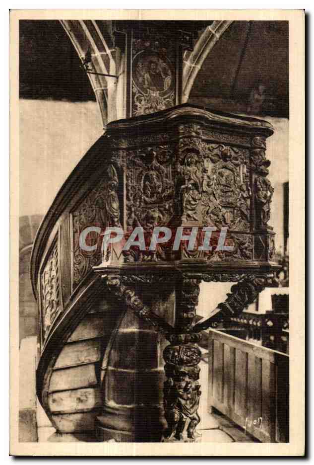 Guimiliau (Finistère) — Innenansicht der Kirche, der Kanzel (1677) — Les Éditions d'Art WIGW, Paris