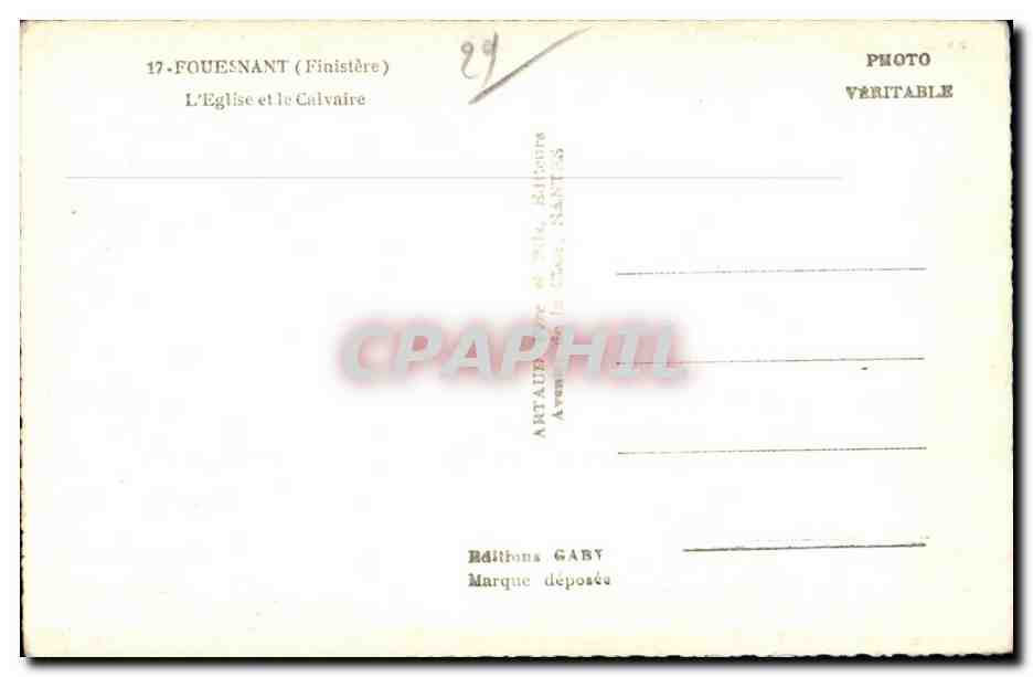 CPSM Fouesnant (Finistere) L Eglise et Le Calvaire — Rückseite