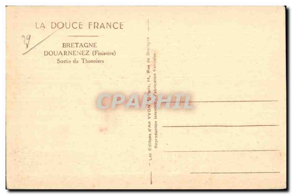 CPA Bretagne Douarnenez (Finistere) Sortie de Thonniers — Rückseite