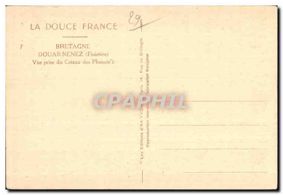 CPA Bretagne Douarnenez (Finistere) Vue prise du coteau des Plomarc h — Rückseite