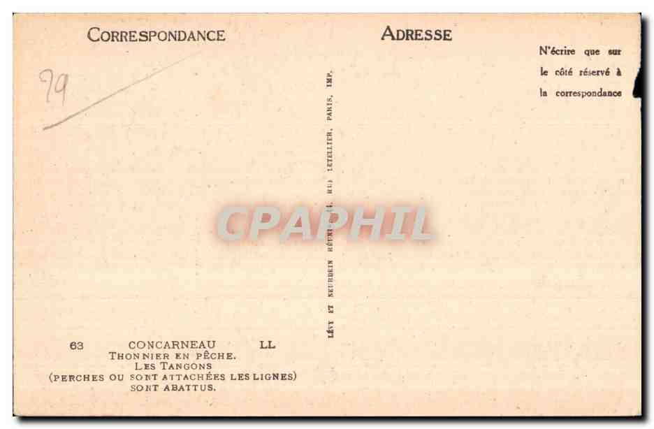 CPA Concarneau Thonnier en Peche les Tangons Bateau — Verso