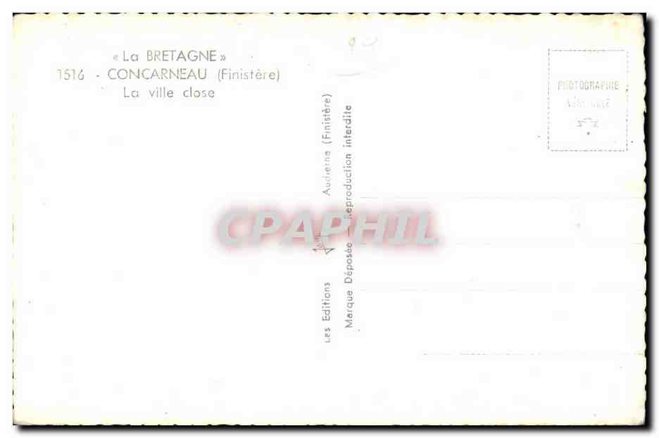 CPA Concarneau (Finistere) La Bretagne La Ville Close — Rückseite