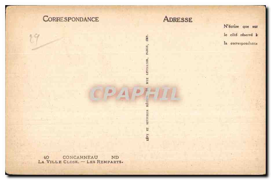 CPA Concarneau La Ville Close Les Remparts — Rückseite