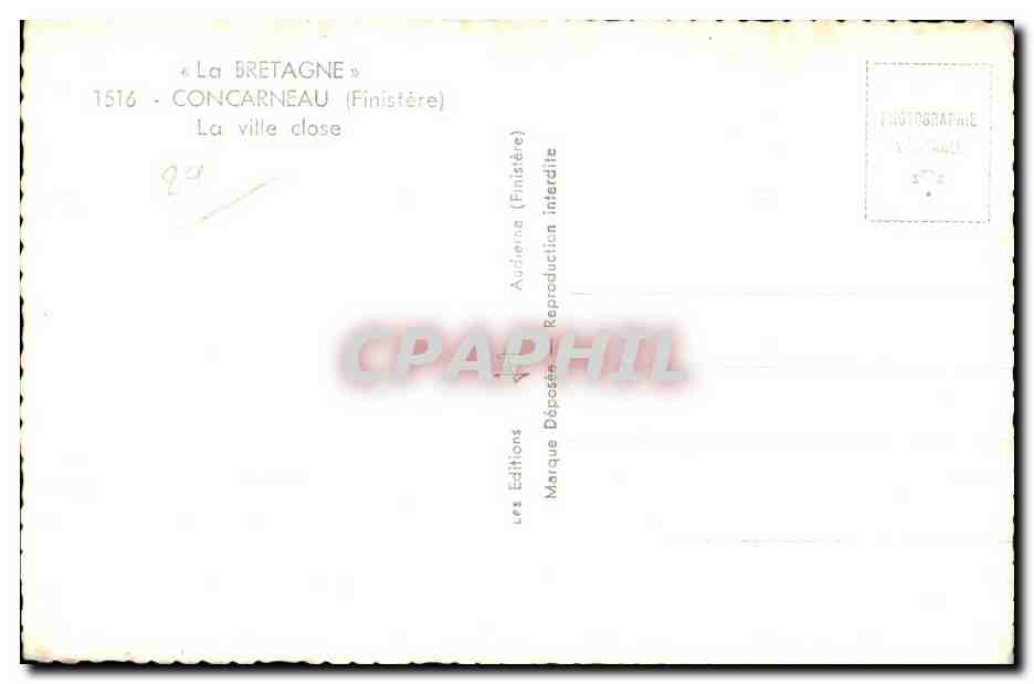 CPSM La Bretagne Concarneau (Finistere) La ville close — Rückseite
