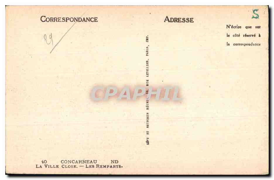 CPA Concarneau La Ville Closr Les Remparts — Rückseite