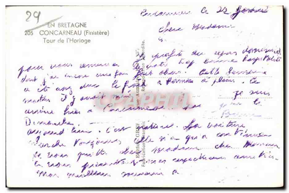 CPA En Bretagne 205 Concarneau (Finistere) Tour de I Horloge — Rückseite