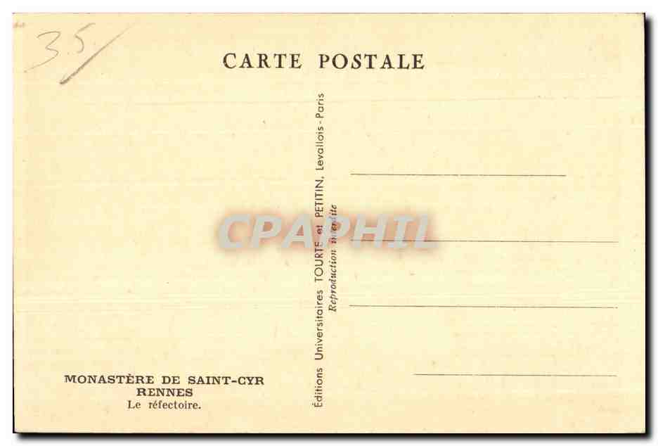 CPA Monastere De saint Cyr Rennes Le refectoire — Rückseite