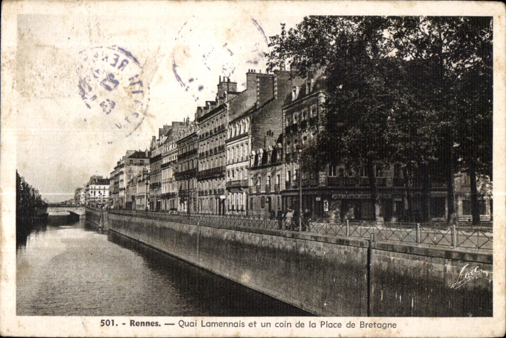 Rennes — Quai Lamennais et un coin de la Place de Bretagne — éditeur Loïc, n° 501