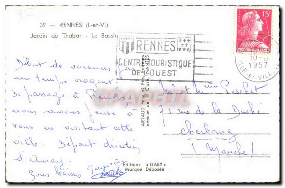 Jardin du Thabor — Le Bassin — Éditions Gaby — Verso