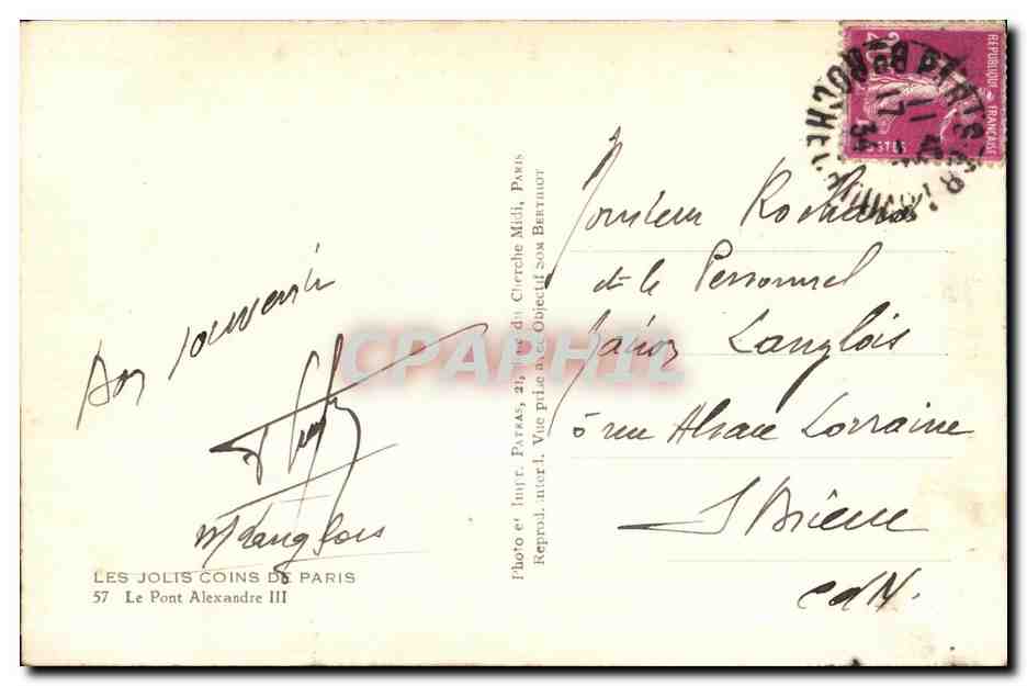CPA Les Jolis Coins de Paris Le Pont Alexandre III — Rückseite