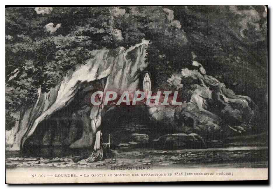 CPA Lourdes La grotte Au Moxent Des Apparitione
