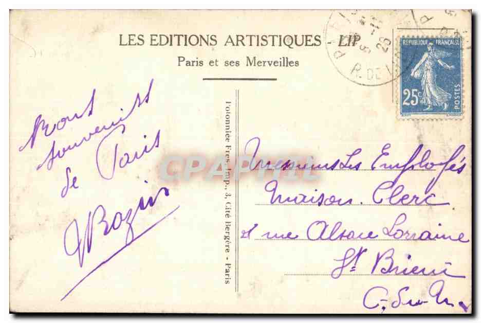 CPA Paris La Tour St Jacques Lip The St Jacques Tower — Rückseite