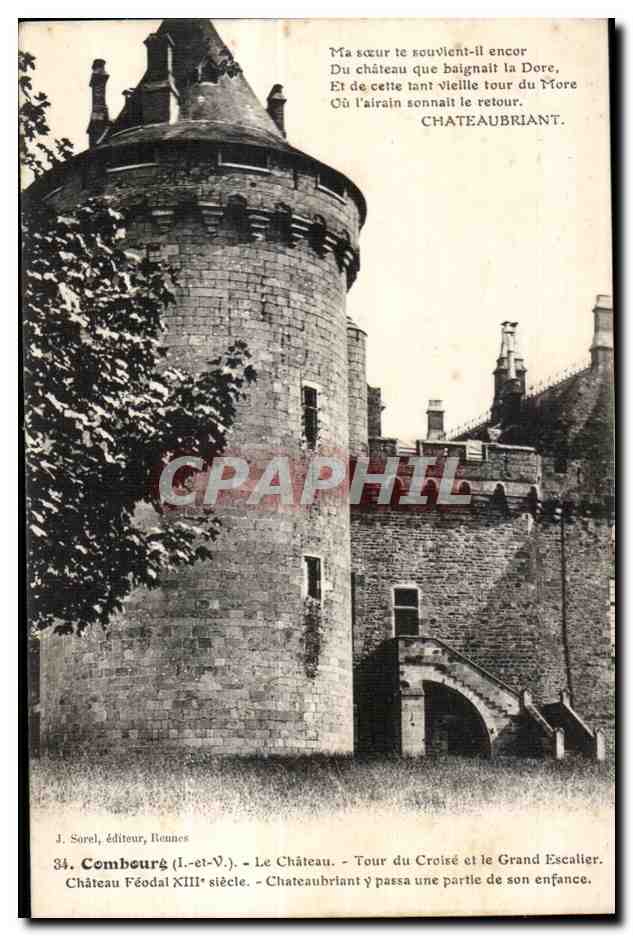 CPA Combourg (I et V) Le Chateau Tour du Croise et le Grand Escaller Chateau Feodal XIII siecle Chateaubrianty Passa