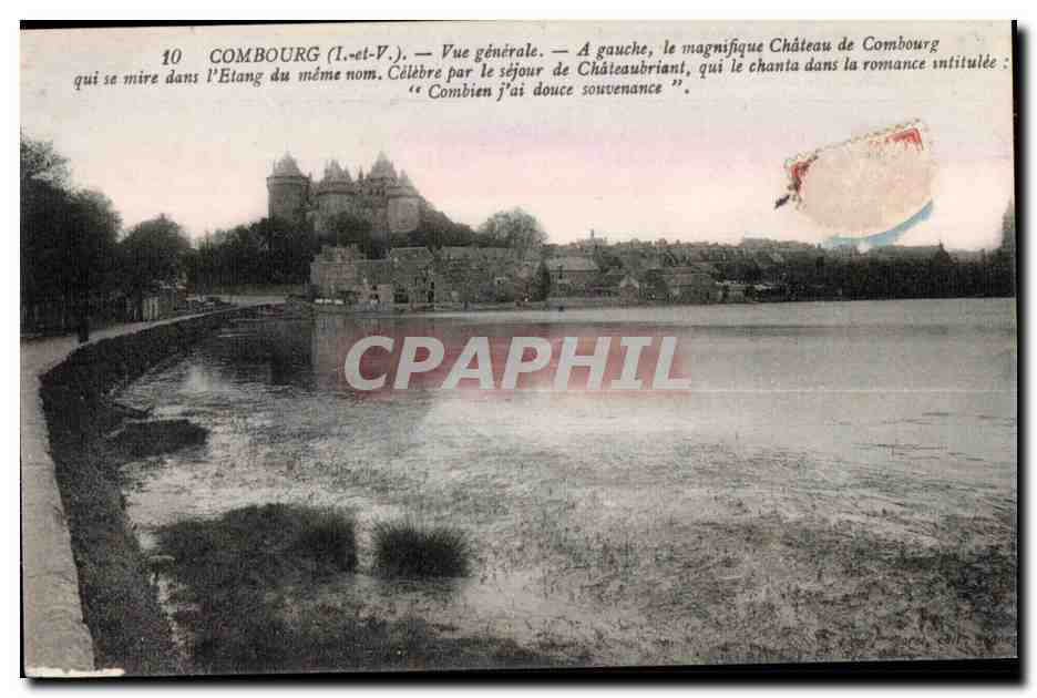 CPA Combourg (I et V) Vue generale A gauche le magnifique Chateau de Combourge qui se mire dans I Etang du mime nom