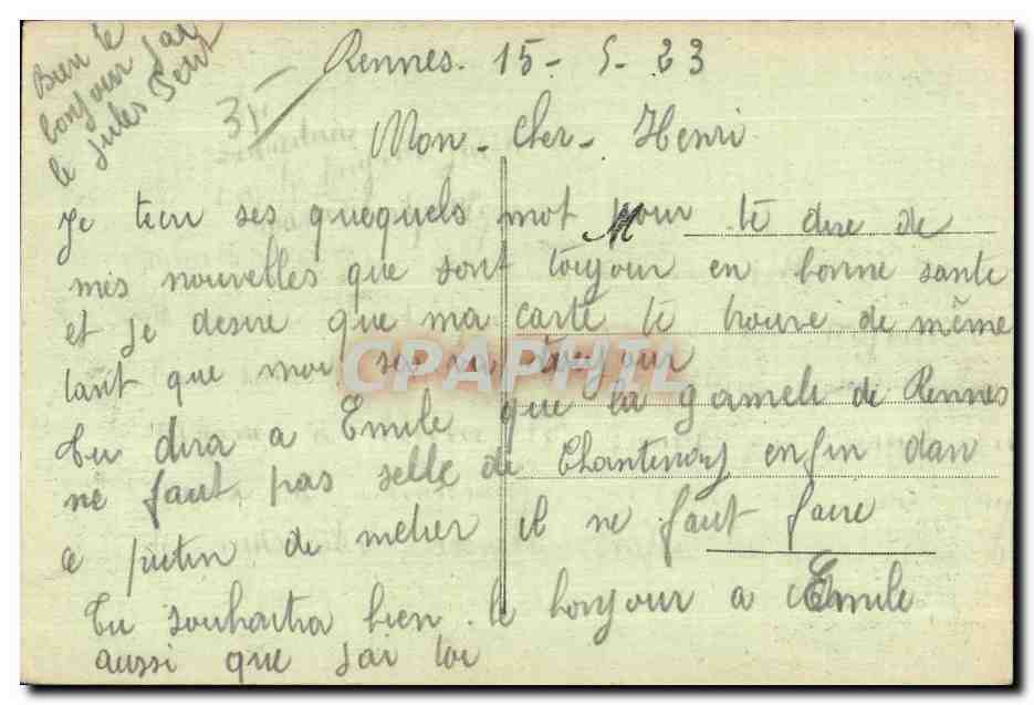 CPA Rennes Une vue au Jardin des Plantes — Rückseite